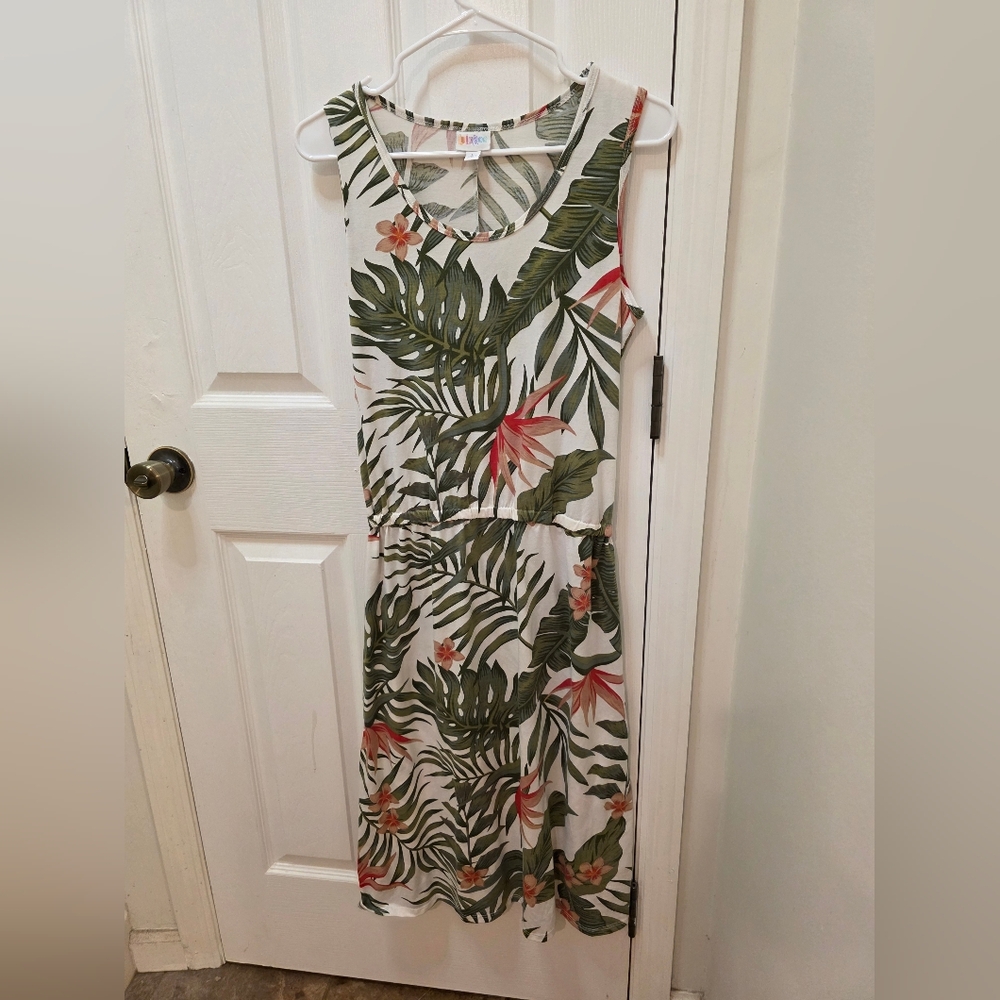 LuLaRoe Green and Red Leaf Print Midi Dress